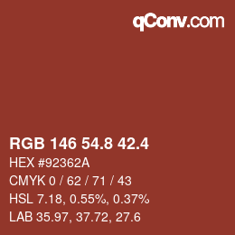 カラーコード: RGB 146 54.8 42.4 | qconv.com