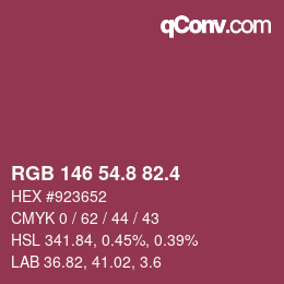 カラーコード: RGB 146 54.8 82.4 | qconv.com