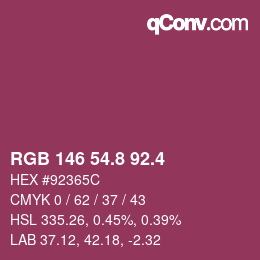カラーコード: RGB 146 54.8 92.4 | qconv.com