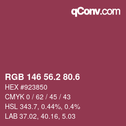 カラーコード: RGB 146 56.2 80.6 | qconv.com