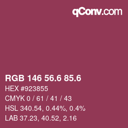 カラーコード: RGB 146 56.6 85.6 | qconv.com