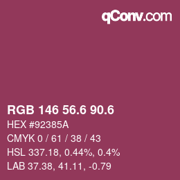 カラーコード: RGB 146 56.6 90.6 | qconv.com