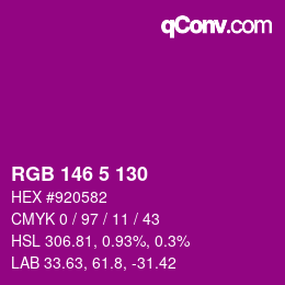 カラーコード: RGB 146 5 130 | qconv.com