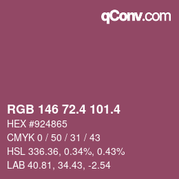 カラーコード: RGB 146 72.4 101.4 | qconv.com
