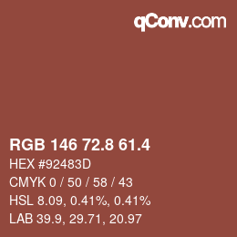 カラーコード: RGB 146 72.8 61.4 | qconv.com