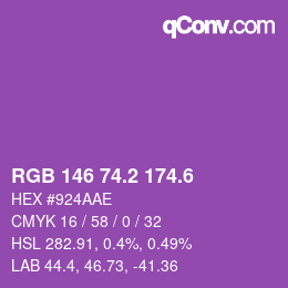 カラーコード: RGB 146 74.2 174.6 | qconv.com