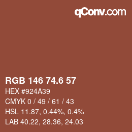 カラーコード: RGB 146 74.6 57 | qconv.com