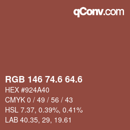 カラーコード: RGB 146 74.6 64.6 | qconv.com