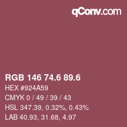 カラーコード: RGB 146 74.6 89.6 | qconv.com