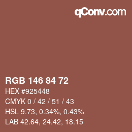 颜色代码: RGB 146 84 72 | qconv.com