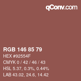 Color code: RGB 146 85 79 | qconv.com