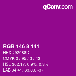 颜色代码: RGB 146 8 141 | qconv.com