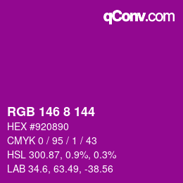 カラーコード: RGB 146 8 144 | qconv.com