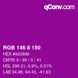 颜色代码: RGB 146 8 150 | qconv.com