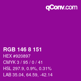颜色代码: RGB 146 8 151 | qconv.com