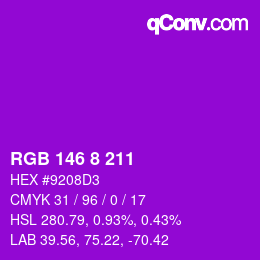 カラーコード: RGB 146 8 211 | qconv.com