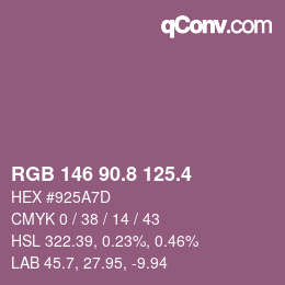 カラーコード: RGB 146 90.8 125.4 | qconv.com