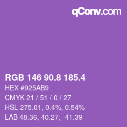 カラーコード: RGB 146 90.8 185.4 | qconv.com