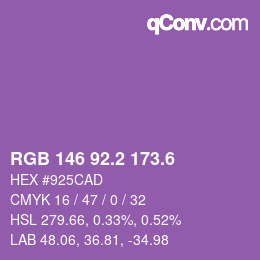 カラーコード: RGB 146 92.2 173.6 | qconv.com