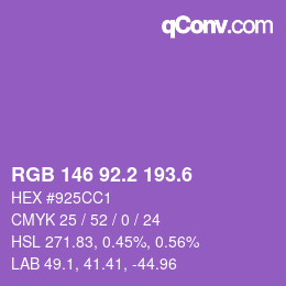カラーコード: RGB 146 92.2 193.6 | qconv.com