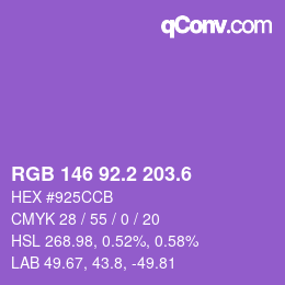 カラーコード: RGB 146 92.2 203.6 | qconv.com