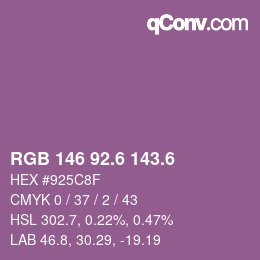 カラーコード: RGB 146 92.6 143.6 | qconv.com