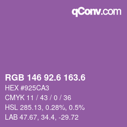 カラーコード: RGB 146 92.6 163.6 | qconv.com