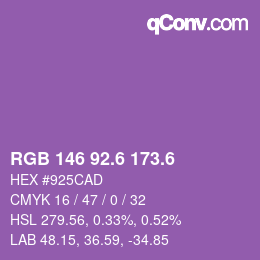 カラーコード: RGB 146 92.6 173.6 | qconv.com
