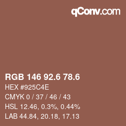 カラーコード: RGB 146 92.6 78.6 | qconv.com