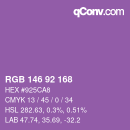 颜色代码: RGB 146 92 168 | qconv.com