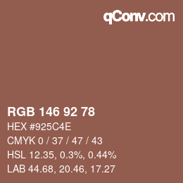 颜色代码: RGB 146 92 78 | qconv.com