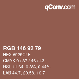 颜色代码: RGB 146 92 79 | qconv.com