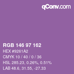 Color code: RGB 146 97 162 | qconv.com