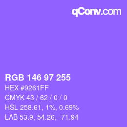 Color code: RGB 146 97 255 | qconv.com
