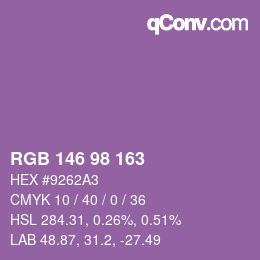 Color code: RGB 146 98 163 | qconv.com