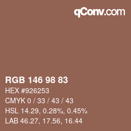 カラーコード: RGB 146 98 83 | qconv.com