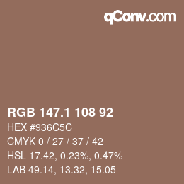カラーコード: RGB 147.1 108 92 | qconv.com