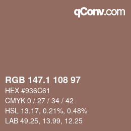 カラーコード: RGB 147.1 108 97 | qconv.com