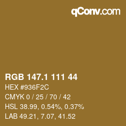 カラーコード: RGB 147.1 111 44 | qconv.com