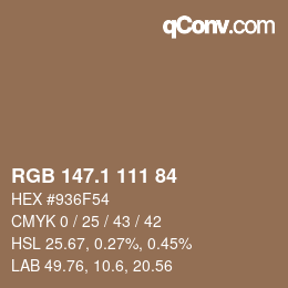 カラーコード: RGB 147.1 111 84 | qconv.com