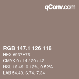 カラーコード: RGB 147.1 126 118 | qconv.com