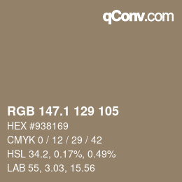 カラーコード: RGB 147.1 129 105 | qconv.com