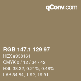 カラーコード: RGB 147.1 129 97 | qconv.com