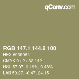 Farbcode: RGB 147.1 144.8 100 | qconv.com