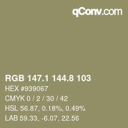 カラーコード: RGB 147.1 144.8 103 | qconv.com