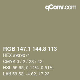 Color code: RGB 147.1 144.8 113 | qconv.com