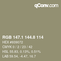 Color code: RGB 147.1 144.8 114 | qconv.com