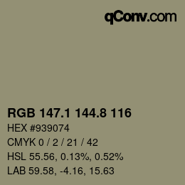 Color code: RGB 147.1 144.8 116 | qconv.com