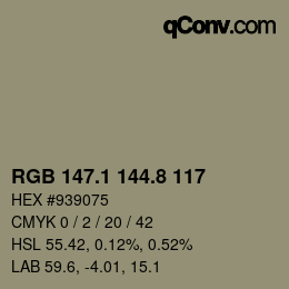 カラーコード: RGB 147.1 144.8 117 | qconv.com