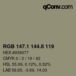 Color code: RGB 147.1 144.8 119 | qconv.com